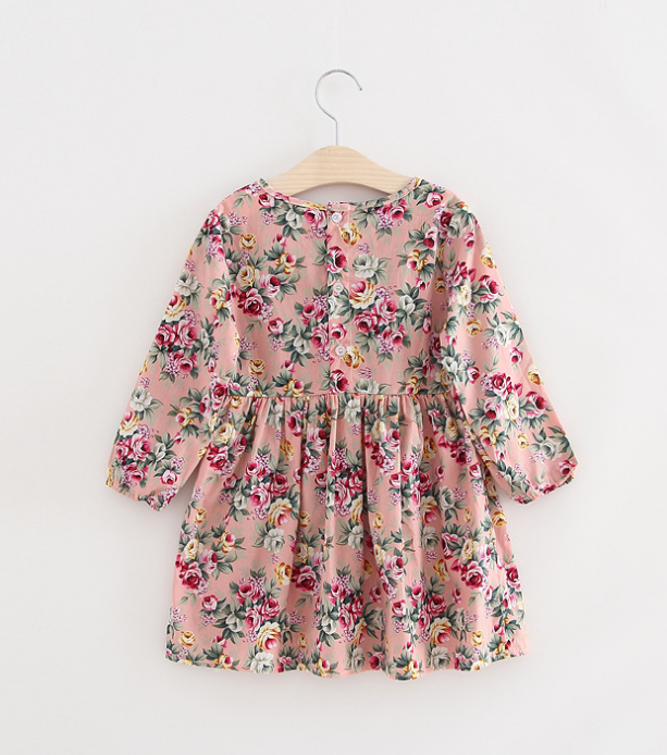 New Kids Long Sleeve Dresses Girls Flower Printed Princess Dress Summer Children Clothing 2 3 4 5 6 7 Years Girl Elegant Outfits