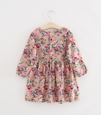 New Kids Long Sleeve Dresses Girls Flower Printed Princess Dress Summer Children Clothing 2 3 4 5 6 7 Years Girl Elegant Outfits