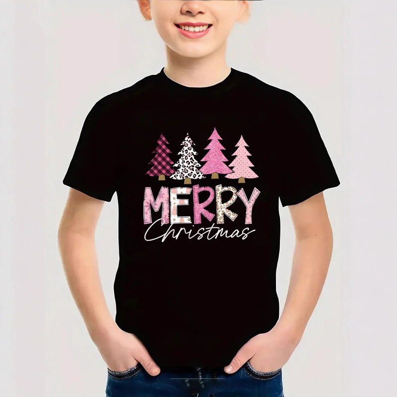 Cotton New Christmas Children's Short Sleeve Girls' T-Shirt Kids Clothing Boys' Short Sleeve