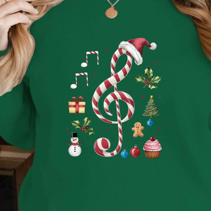 Women'S Christmas Music-Themed Casual Crew Neck Sweatshi