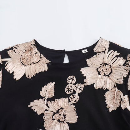 Fashionable Heavy Industry Embroidered Sexy Slimming Trumpet Sleeve Wrapped Hip Dress