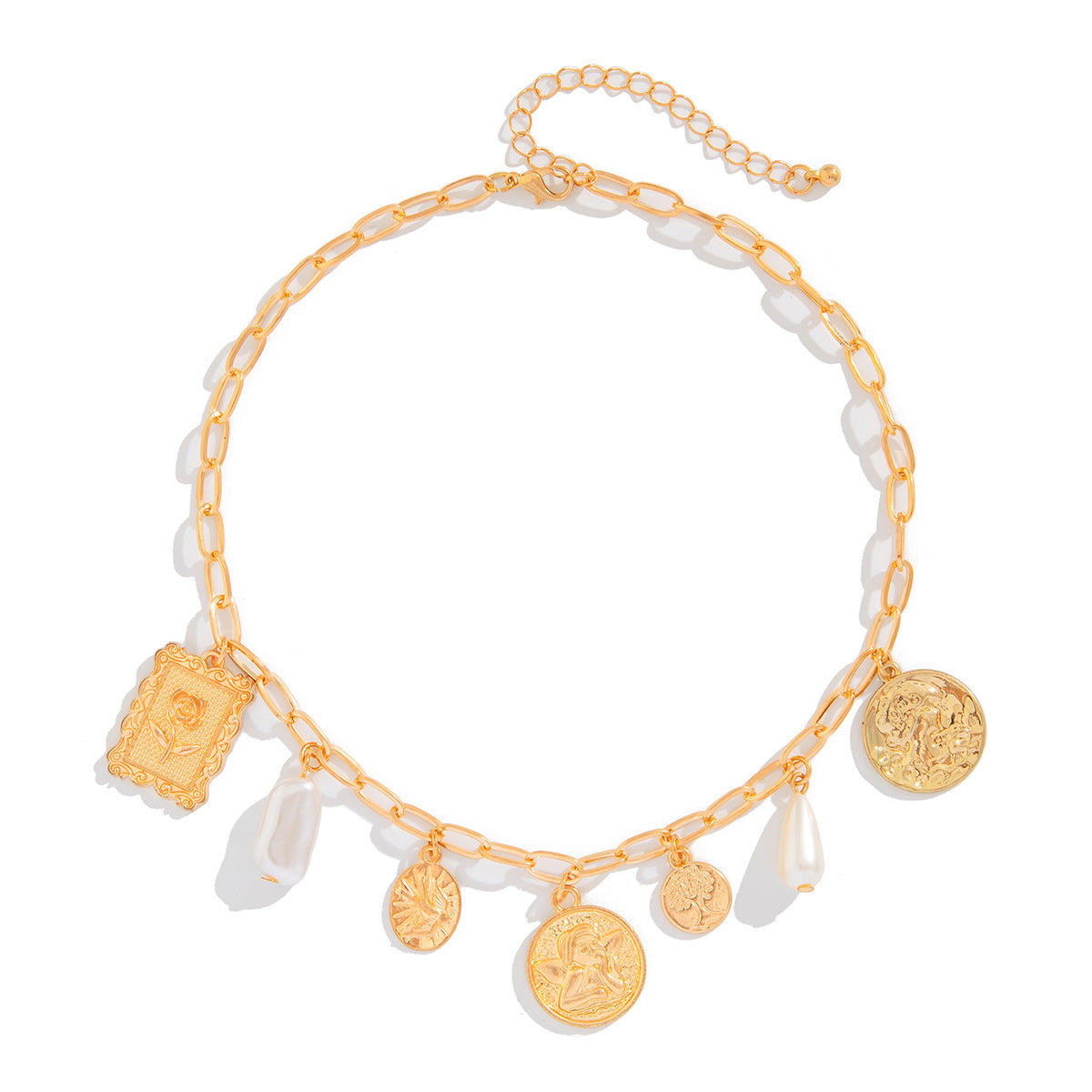 Fashionable Sun Set Zircon Necklace Women's Geometric Alloy Heart Shaped Tassel Collar Chain