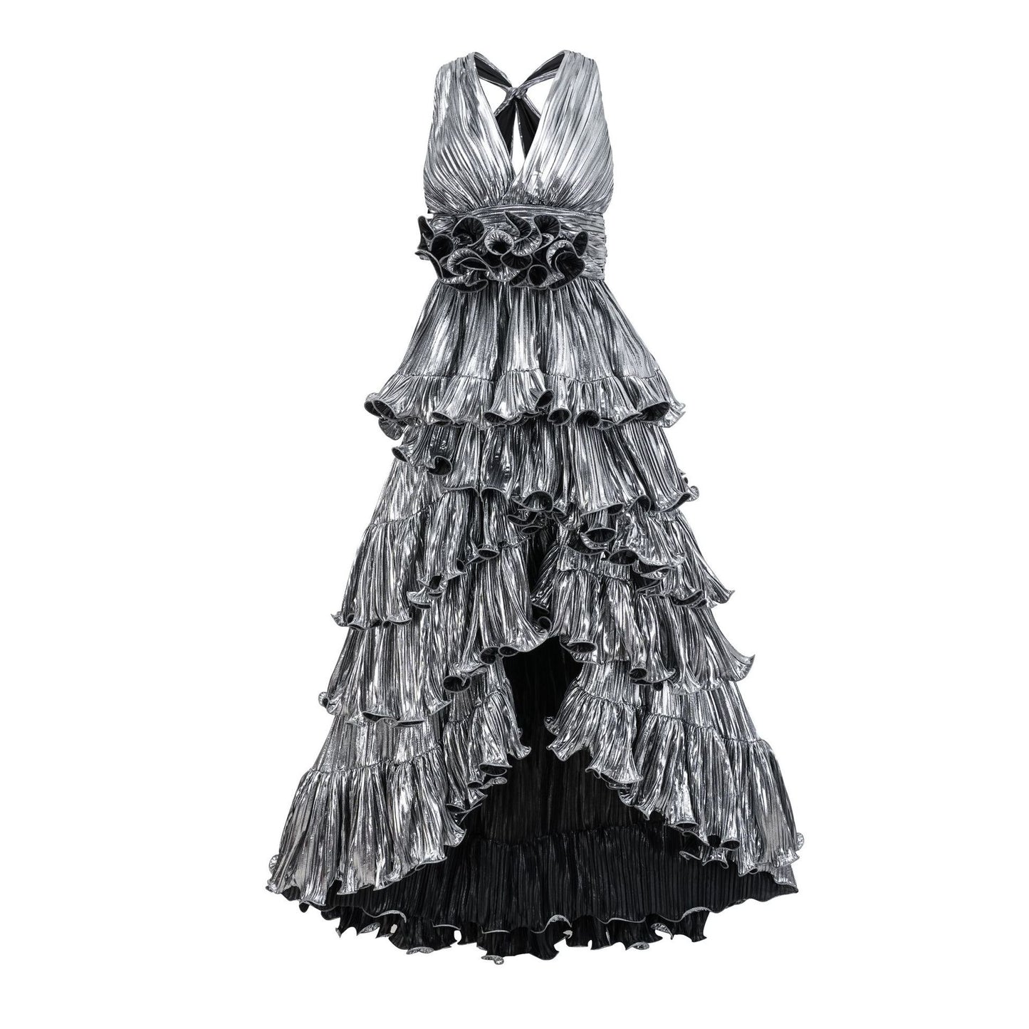 V-neck sleeveless high waisted dress that highlights height niche trailing long dress adult gown