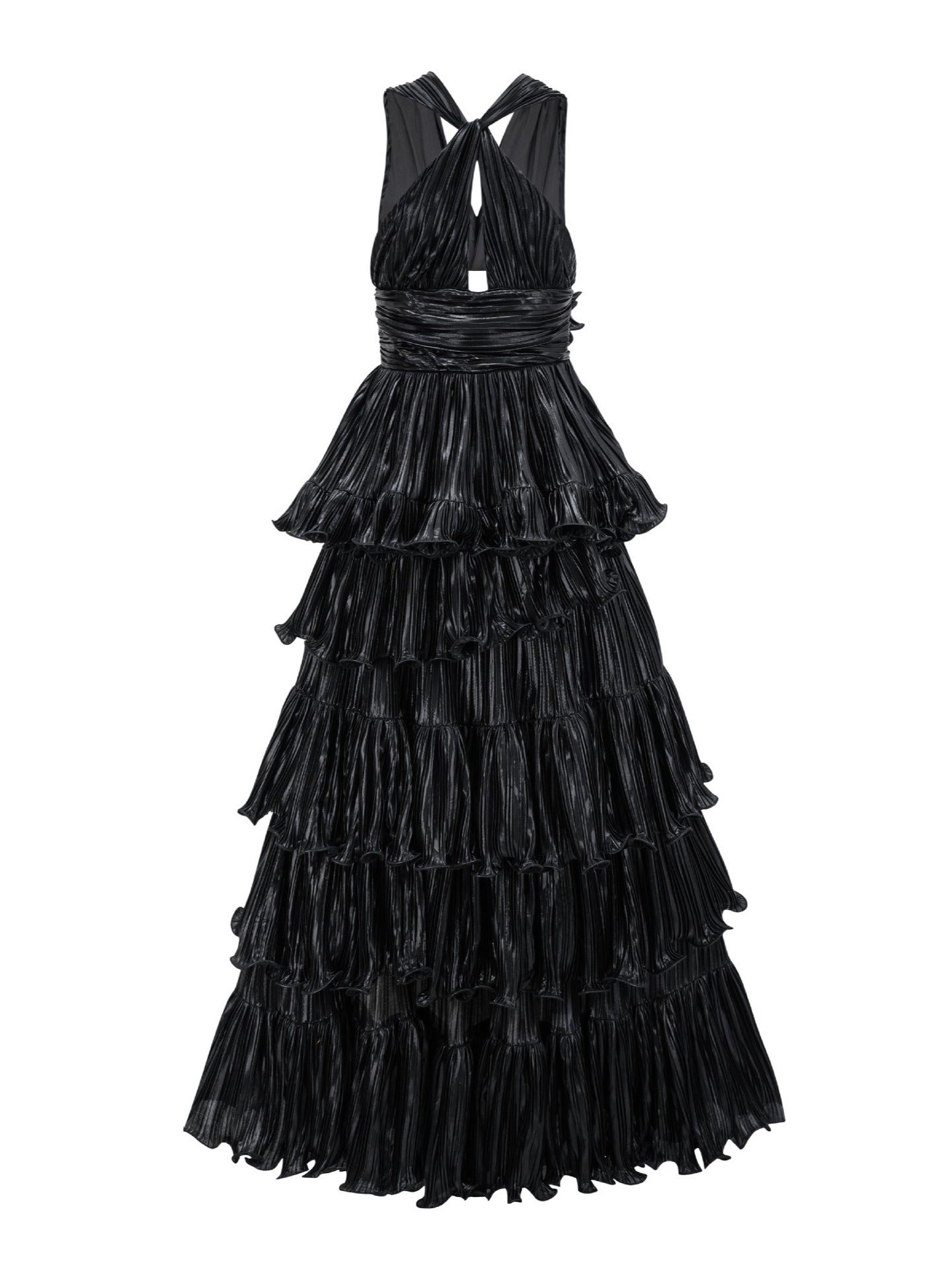 V-neck sleeveless high waisted dress that highlights height niche trailing long dress adult gown