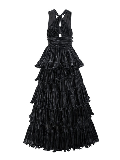 V-neck sleeveless high waisted dress that highlights height niche trailing long dress adult gown