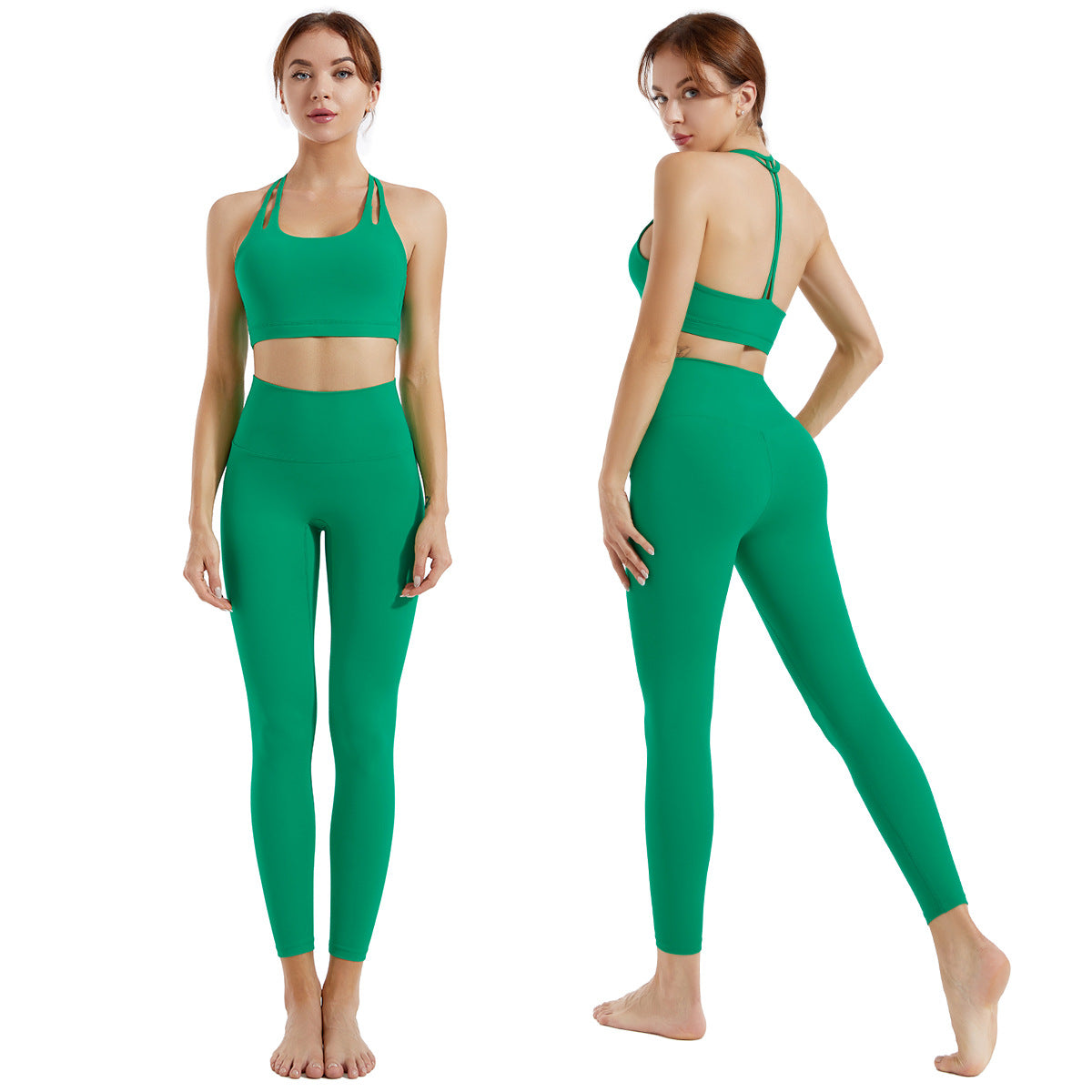 Yoga clothing set women's shock-absorbing gathering sports bra high waist and hip lifting fitness pants two-piece set