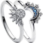 Simple and Shiny Sun Moon Blue Diamond Layered Celestial Couple Ring Set