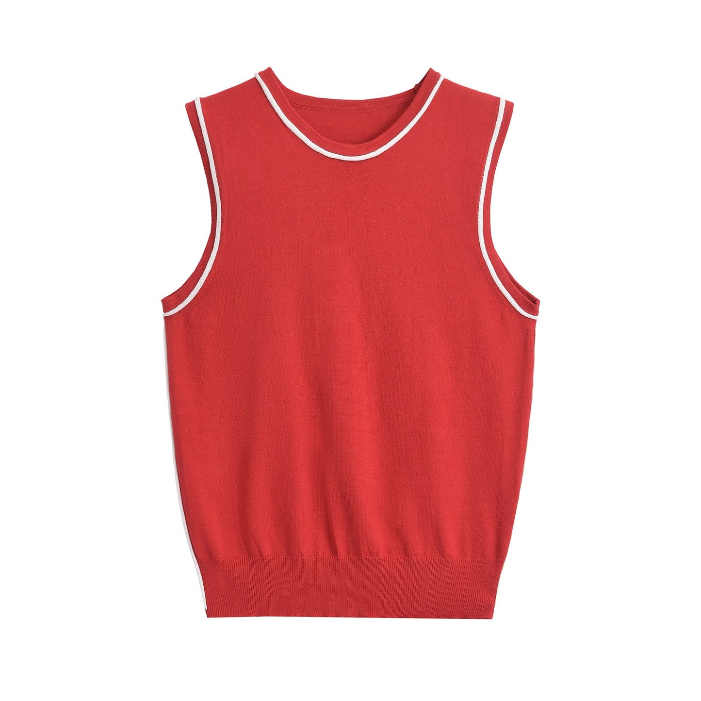 Color blocked trimmed sleeveless knitted vest top