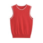 Color blocked trimmed sleeveless knitted vest top
