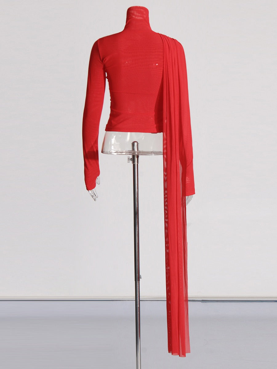 Solid color high neck ribbon fashion design high-end shirt for women