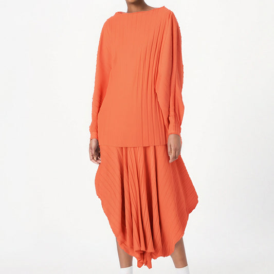 Asymmetric pleated top pleated skirt set for women