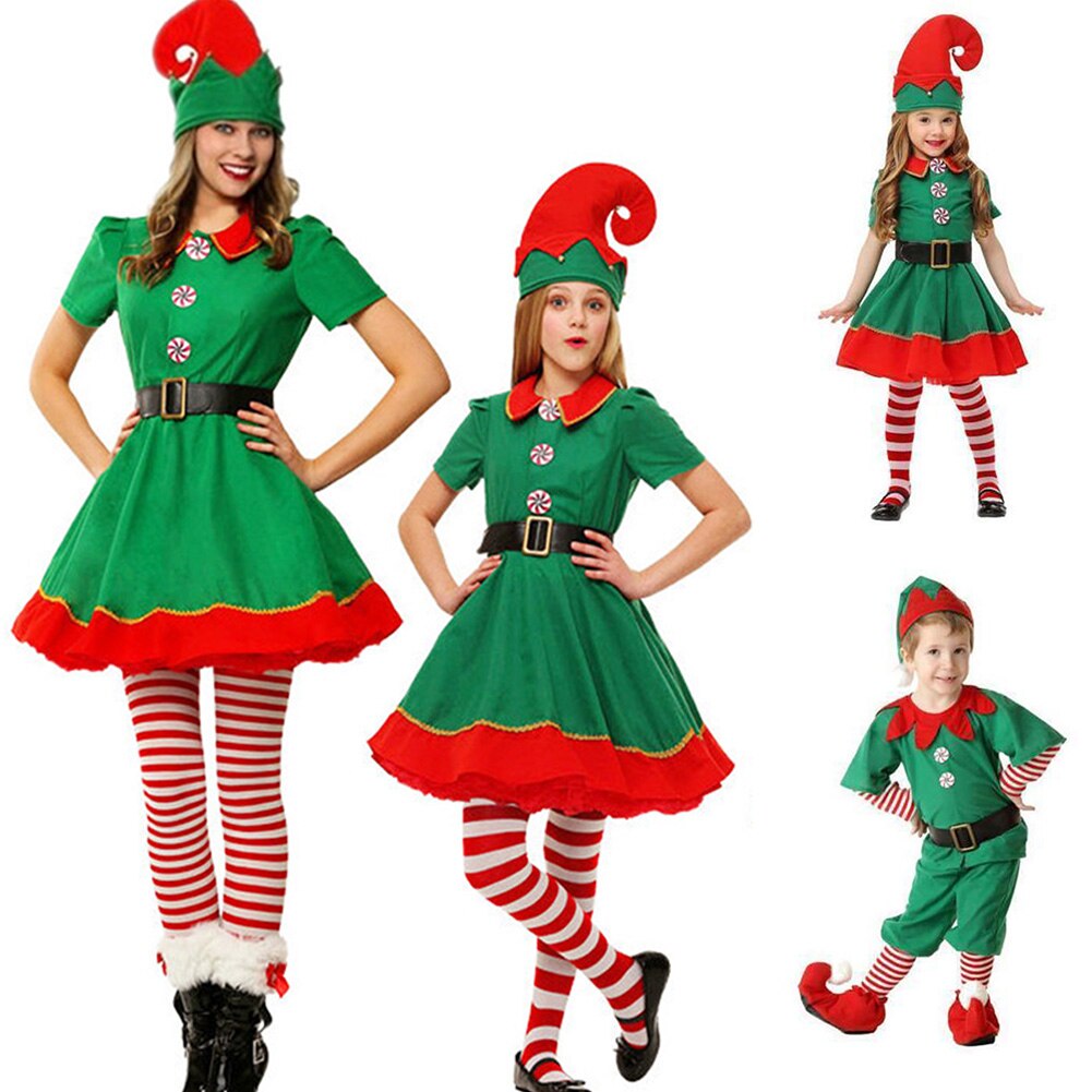 Adult Ladies/Kids Polyester Party Little Elf Cute Costume Christmas Funy Cosplay