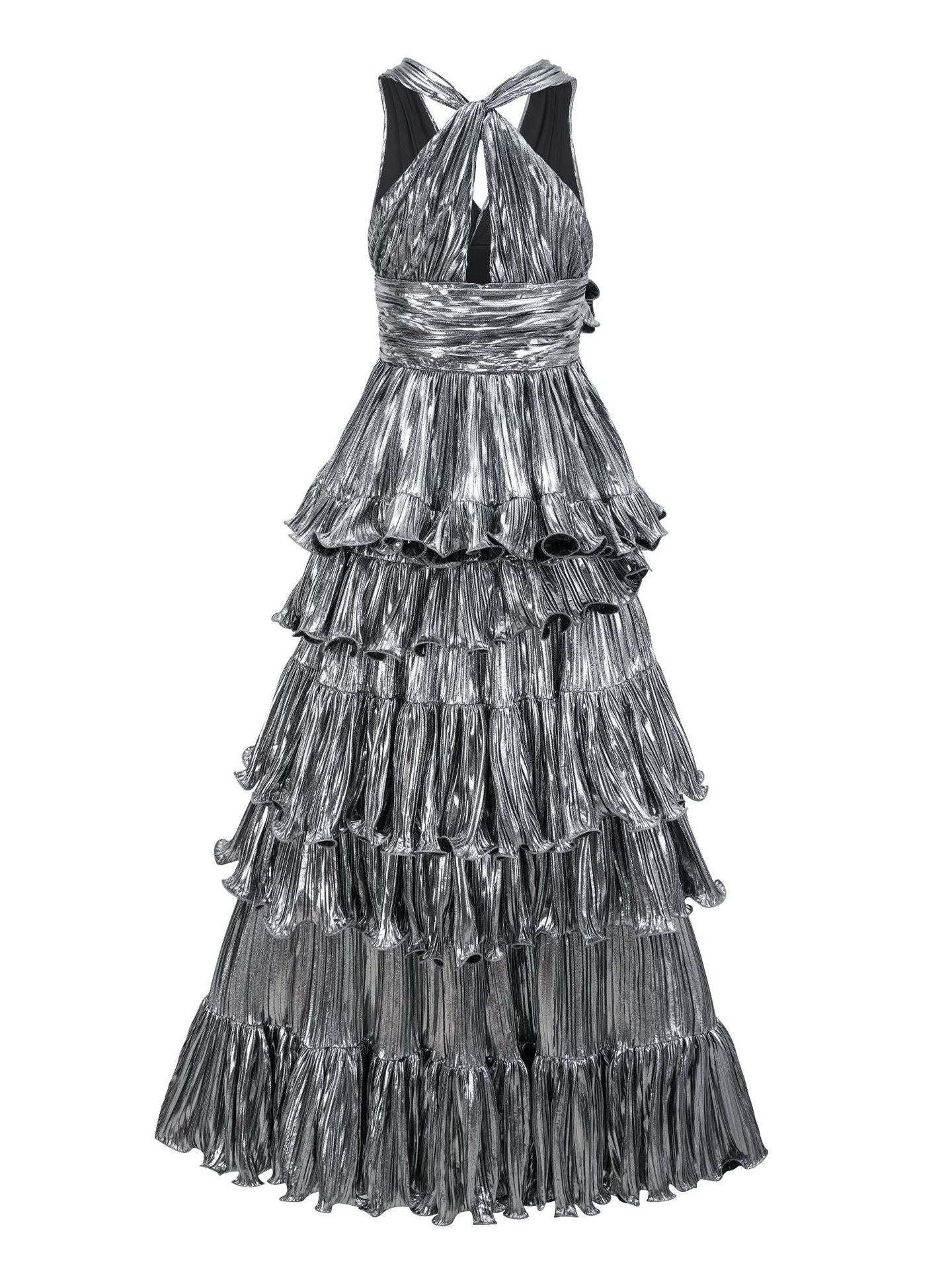 V-neck sleeveless high waisted dress that highlights height niche trailing long dress adult gown