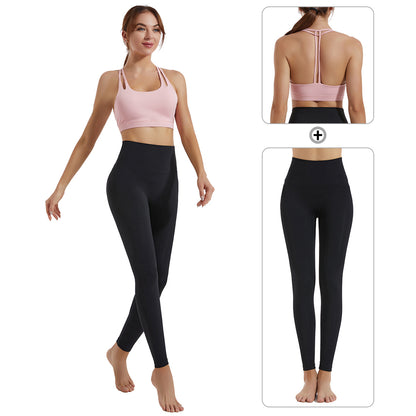 Yoga clothing set women's shock-absorbing gathering sports bra high waist and hip lifting fitness pants two-piece set