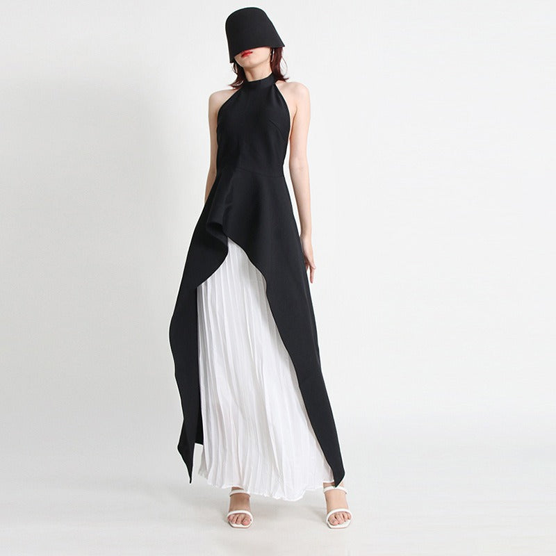 Fashion neck hanging sleeveless irregular two-piece set women's clothing