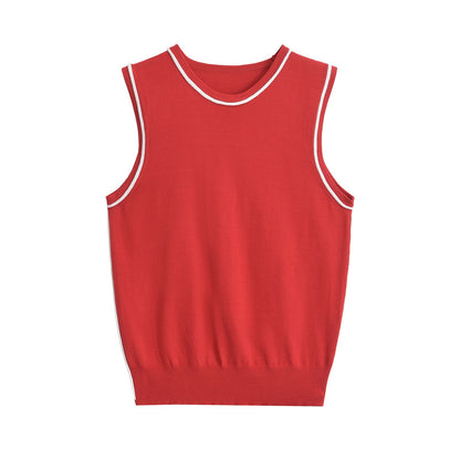Color blocked trimmed sleeveless knitted vest top