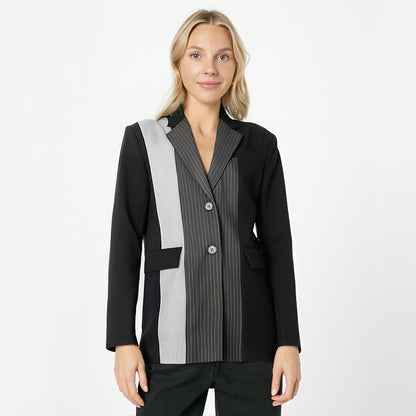 High end contrasting striped suit with spring plaid loose jacket