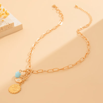 Fashionable Sun Set Zircon Necklace Women's Geometric Alloy Heart Shaped Tassel Collar Chain