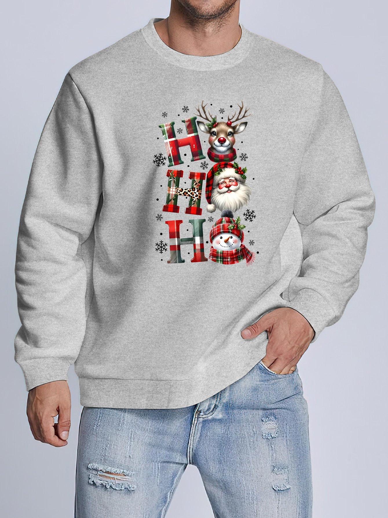 Men'S Christmas Sweatshirt - Casual Street Style, Round
