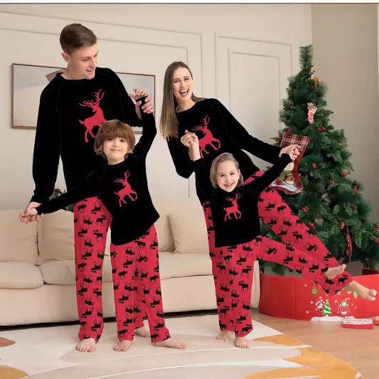 Christmas Deer Crew Neck Long Sleeve Family Pajamas for Kids and Adults