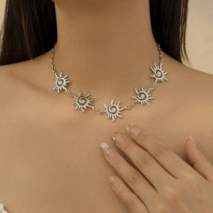 Threaded Totem Ins Style Single layer Necklace Simple Ethnic Metal Sun Necklace