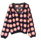 V-neck sweater cardigan women's hand hook rose loose sweet temperament long sleeved sweater women