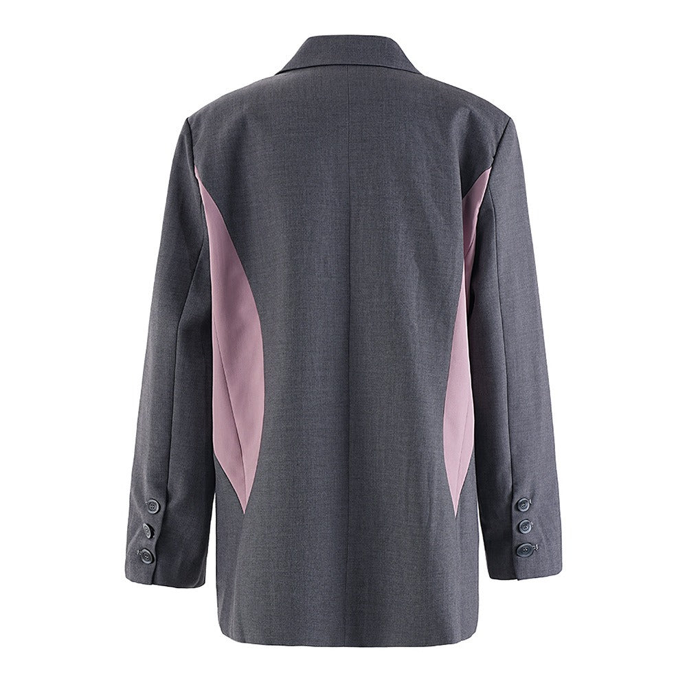 Irregular contrasting color splicing design feminine style suit loose and casual silhouette suit jacket