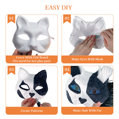 6 Sets Therian Mask Kit. Half-face paper blank masks, hand-painted cat. For DIY, masquerade, cosplay, Christmas gifts. Create un