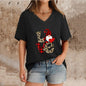 Women's Top V-neck Short Sleeve Pure Color Ladies' Christmas V-neck T-shirt