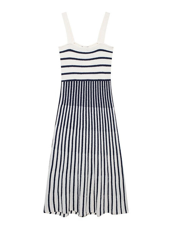 Women's Autumn Dress with Diagonal Knitted Stripes