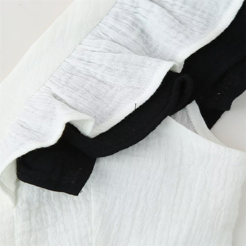 Women's fashion casual contrasting color V-neck ruffle top half skirt set