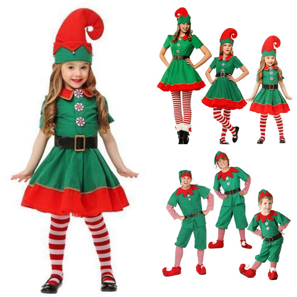 Adult Ladies/Kids Polyester Party Little Elf Cute Costume Christmas Funy Cosplay