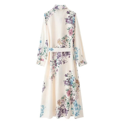 Linen shirt style tie printed dress