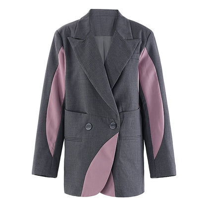 Irregular contrasting color splicing design feminine style suit loose and casual silhouette suit jacket