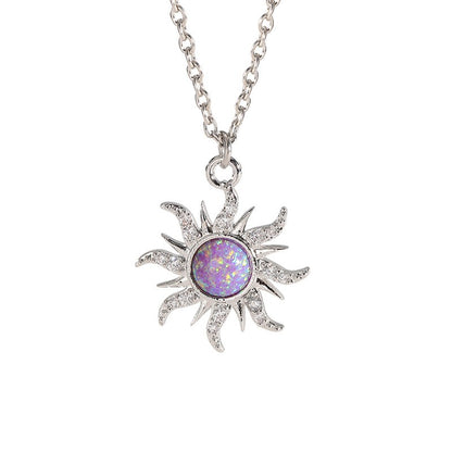 Sun Necklace Women's Set Zircon Rain Flower Stone Pendant with Unique Design Versatile Clothing Decoration Collar Chain
