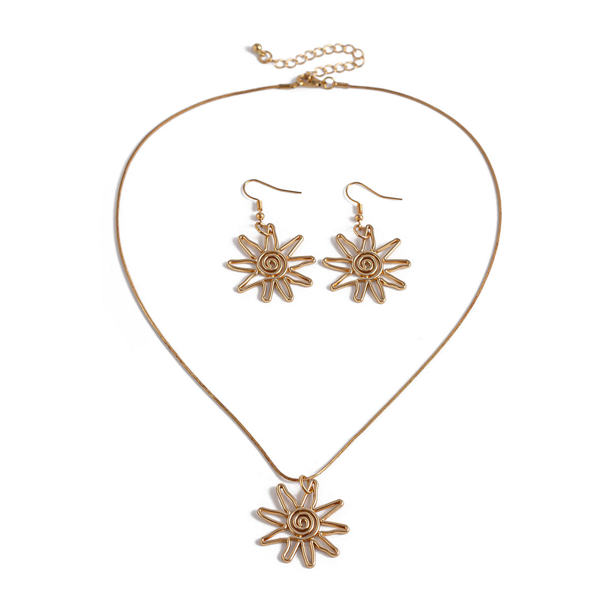 Fashion Sun 3D Alloy Necklace Set Simple Geometric Pendant Clavicle Chain