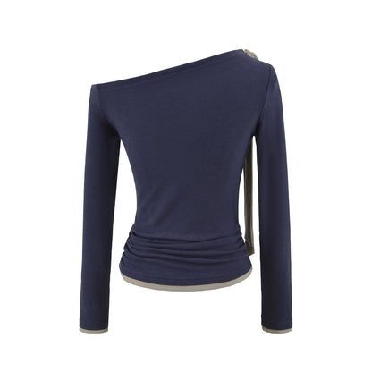 Slim fit contrasting color lace up long sleeved top