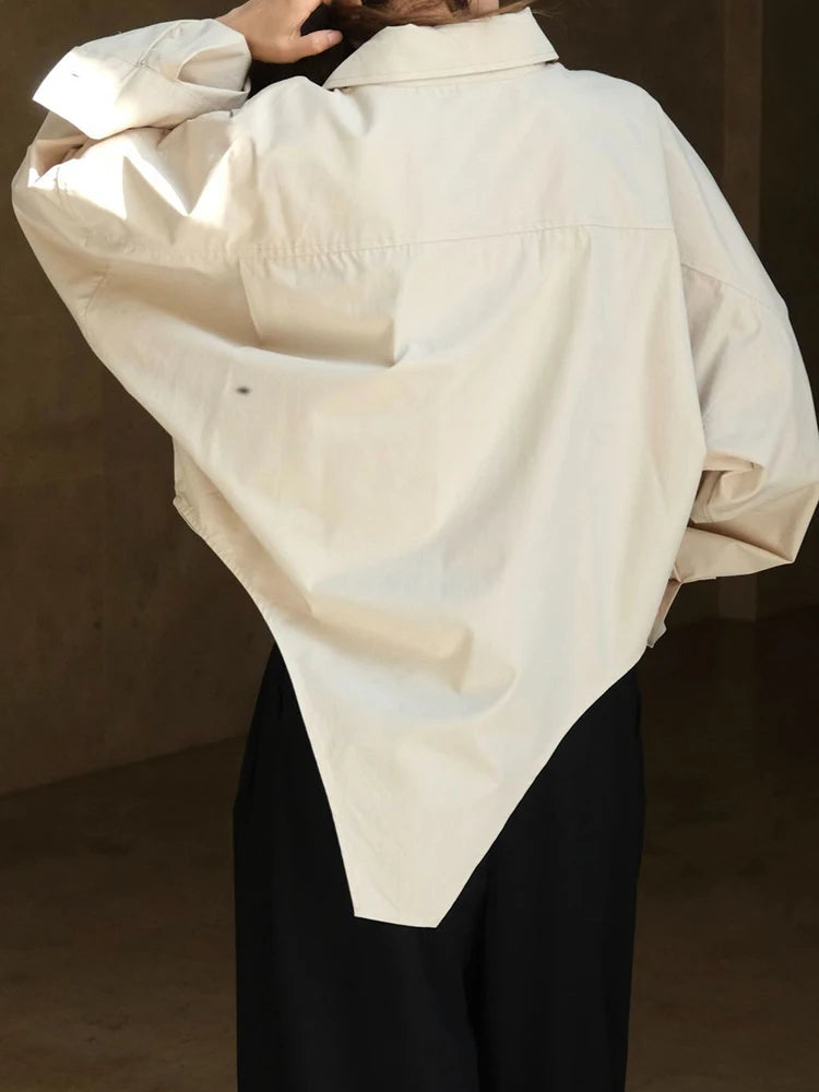 Commuting design irregular lapel shirt loose silhouette casual top for women