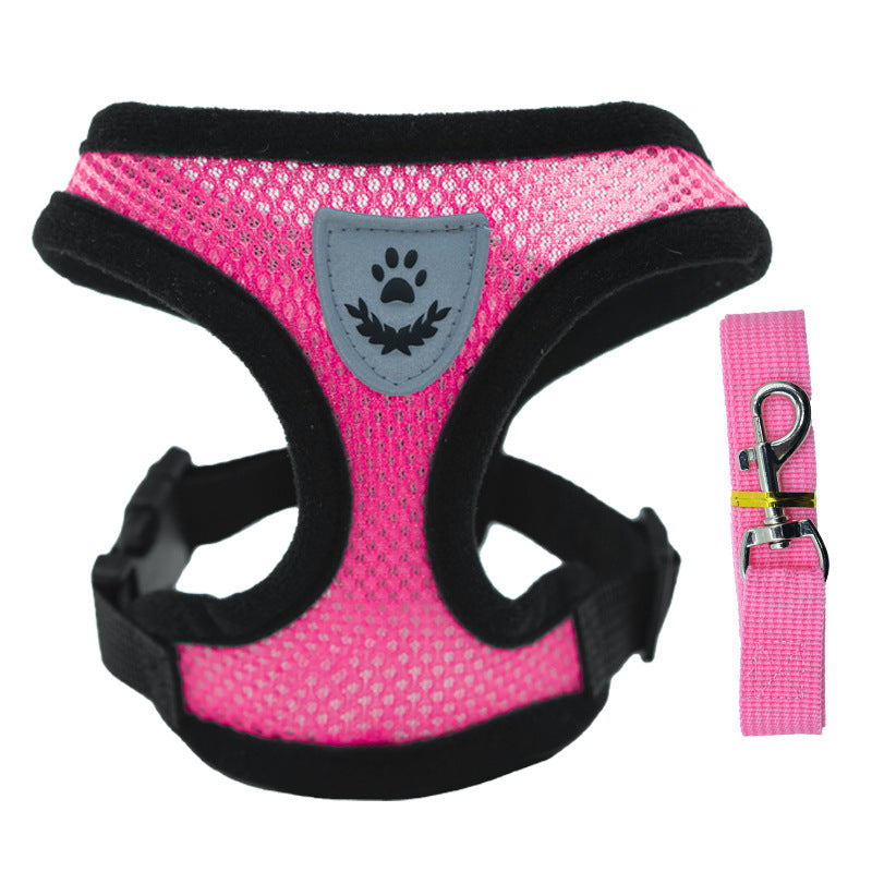 Adjustable pet harness set (small dogs/cats): vest, collar, leash. Fits French Bulldogs, Chihuahuas, etc.