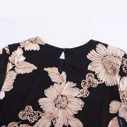 Fashionable Heavy Industry Embroidered Sexy Slimming Trumpet Sleeve Wrapped Hip Dress