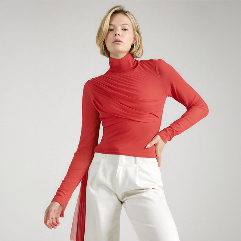 Solid color high neck ribbon fashion design high-end shirt for women