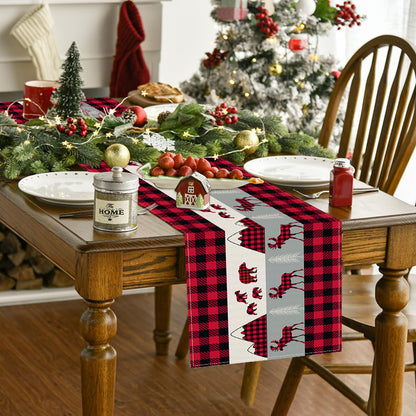 Christmas table flag linen Christmas reindeer checkered printed tablecloth holiday banquet table decoration tablecloth mat
