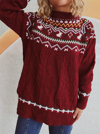 Round neck loose pullover knitting Fried Dough Twists Christmas sweater for women