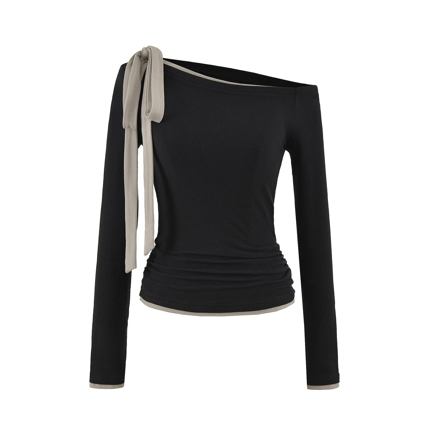 Slim fit contrasting color lace up long sleeved top