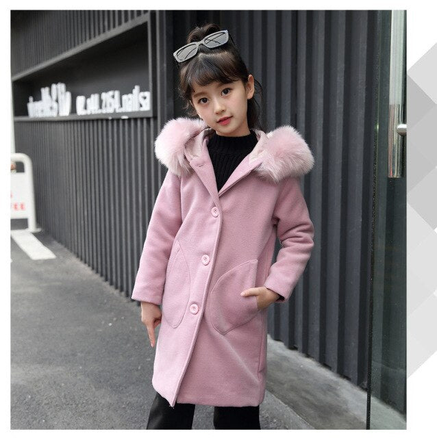 Girls Long Sleeve Hoode clothing Windbreaker spring autumn Winter clothes wool Coat Kids jacket Wedding Outwear parka