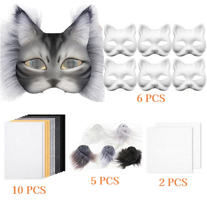 6 Sets Therian Mask Kit. Half-face paper blank masks, hand-painted cat. For DIY, masquerade, cosplay, Christmas gifts. Create un