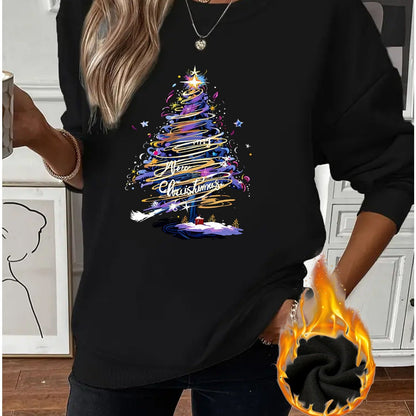 Women'S Festive Christmas Tree Print Pullover Sweatshirt, Po