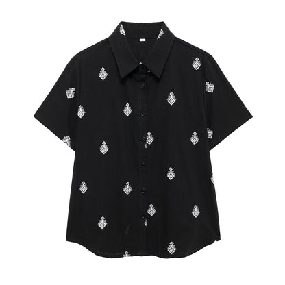 Embroidered shirt color blocked embroidered wide leg pants