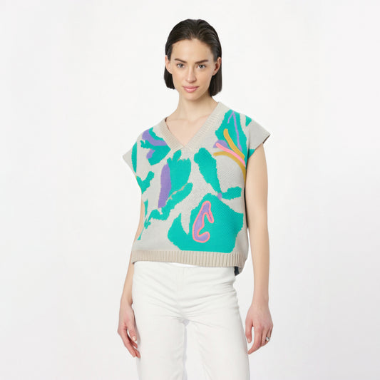 V-neck women's threaded jacquard sweater with fashionable temperament knitted vest