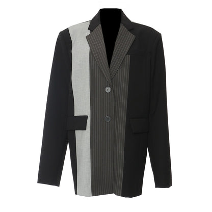High end contrasting striped suit with spring plaid loose jacket